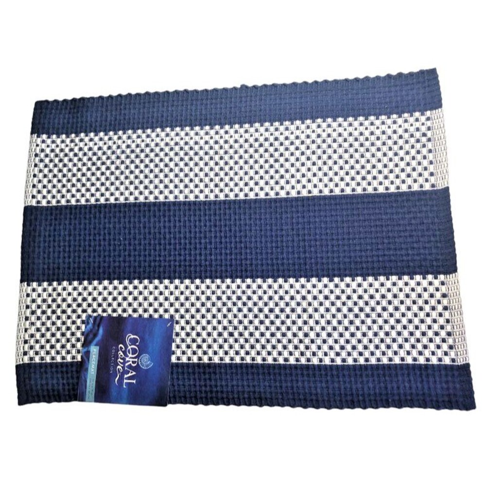 Coral Cove Fabric Placemats Set of 4 Navy White 19x14 Cotton Tropical Beach